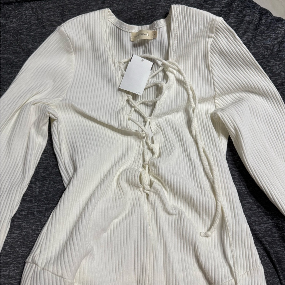 Elegant White Lace-Up Women's Blouse